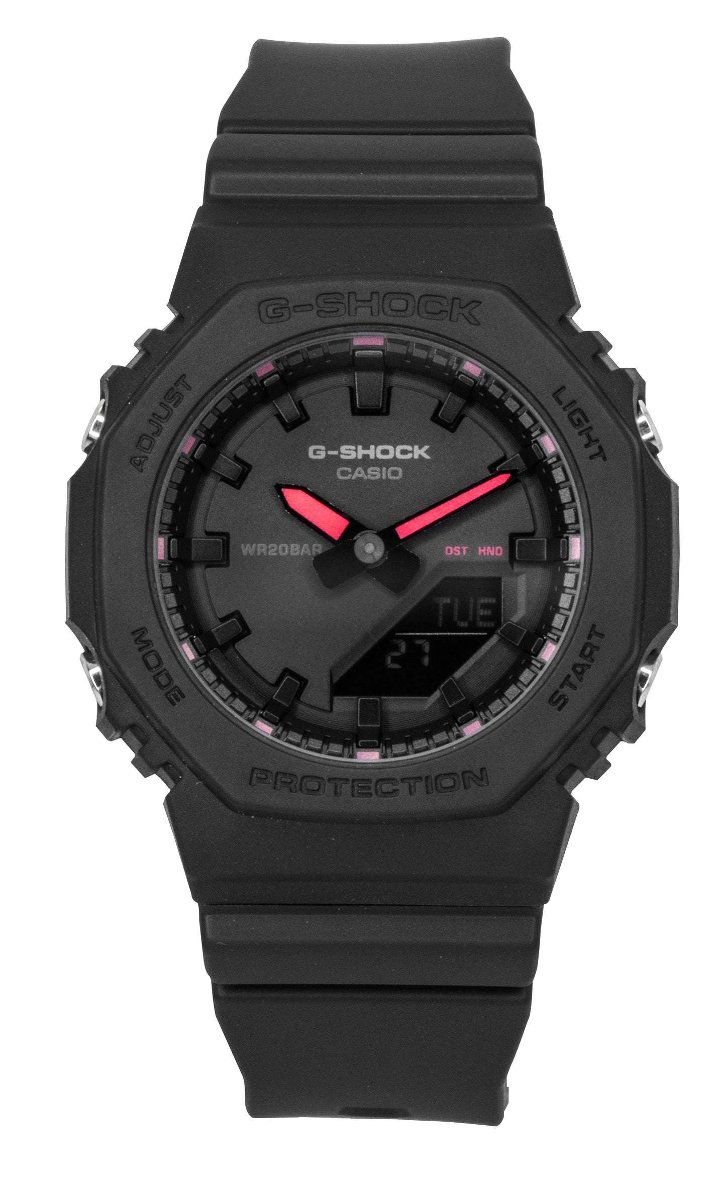 Casio G-Shock Analog Digital Bio-Based Resin Black Dial. A brand-new Casio G-Shock watch featuring a Black dial and a Plastic strap. Front view.