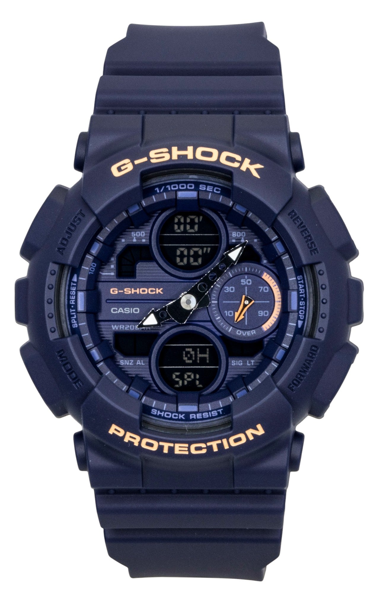 Casio G-Shock Analog Digital Bio-Based Resin Blue Dial. A brand-new Casio G-Shock watch featuring a Blue dial and a Plastic strap. Side view.