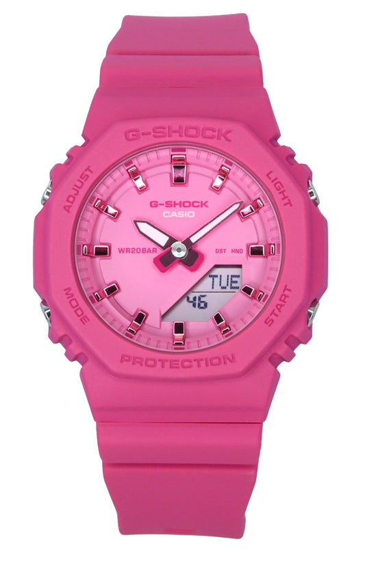 Casio G-Shock Analog Digital Bio-Based Resin Pink Dial. A brand-new Casio G-Shock watch featuring a Pink dial and a Plastic strap. Front view.
