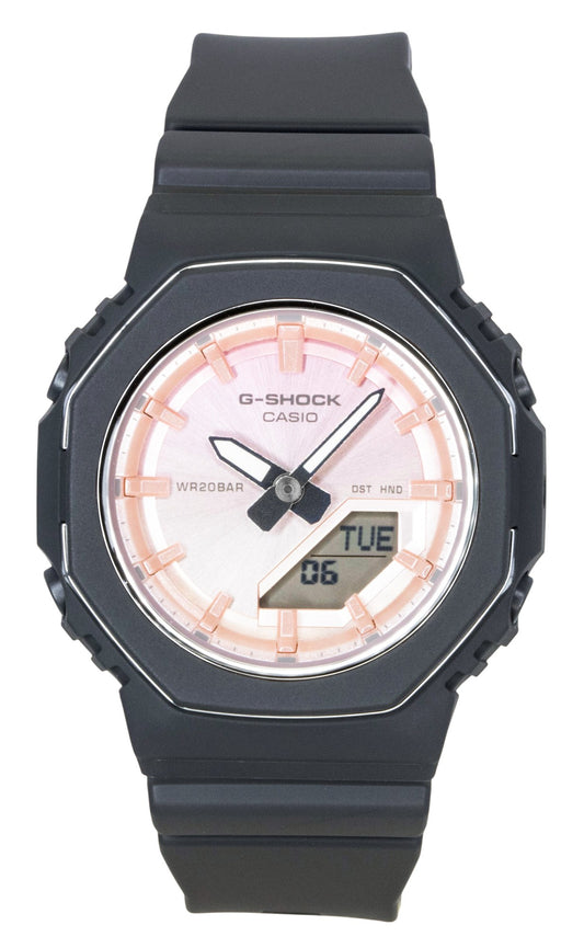 Casio G-Shock Analog Digital Bio-Based Resin Pink Dial. A brand-new Casio G-Shock watch featuring a Pink dial and a Plastic strap. Side view.