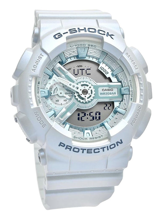 Casio G-Shock Analog Digital Bio-Based Resin Strap Blue. A brand-new Casio G-Shock watch featuring a Blue dial and a Plastic strap. Angled view.