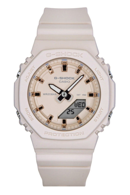 Casio G-Shock Analog Digital Resin Strap Beige Dial Quartz. A brand-new Casio G-Shock watch featuring a Beige dial. Side view.