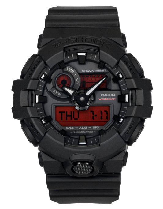 Casio G-Shock Analog Digital Resin Strap Black Dial Quartz. A brand-new Casio G-Shock watch featuring a Black dial. Angled view.
