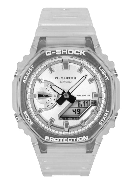 Casio G-Shock Analog Digital Resin Strap Grey Dial Quartz. A brand-new Casio G-Shock watch featuring a Grey dial. Angled view.