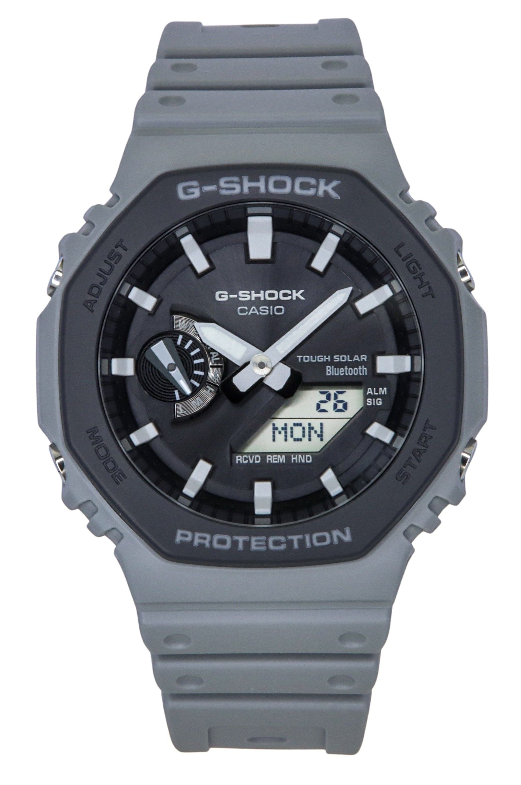 Casio G-Shock Analog Digital Smartphone Link Bio-Based. A brand-new Casio G-Shock watch featuring a Grey dial and a Plastic strap. Angled view.
