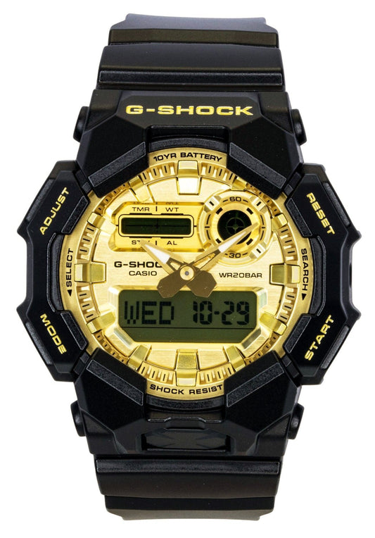 Casio G-Shock Bio-Based Resin Strap Analog Digital Gold. A brand-new Casio G-Shock watch featuring a Gold dial and a Plastic strap. Front view.