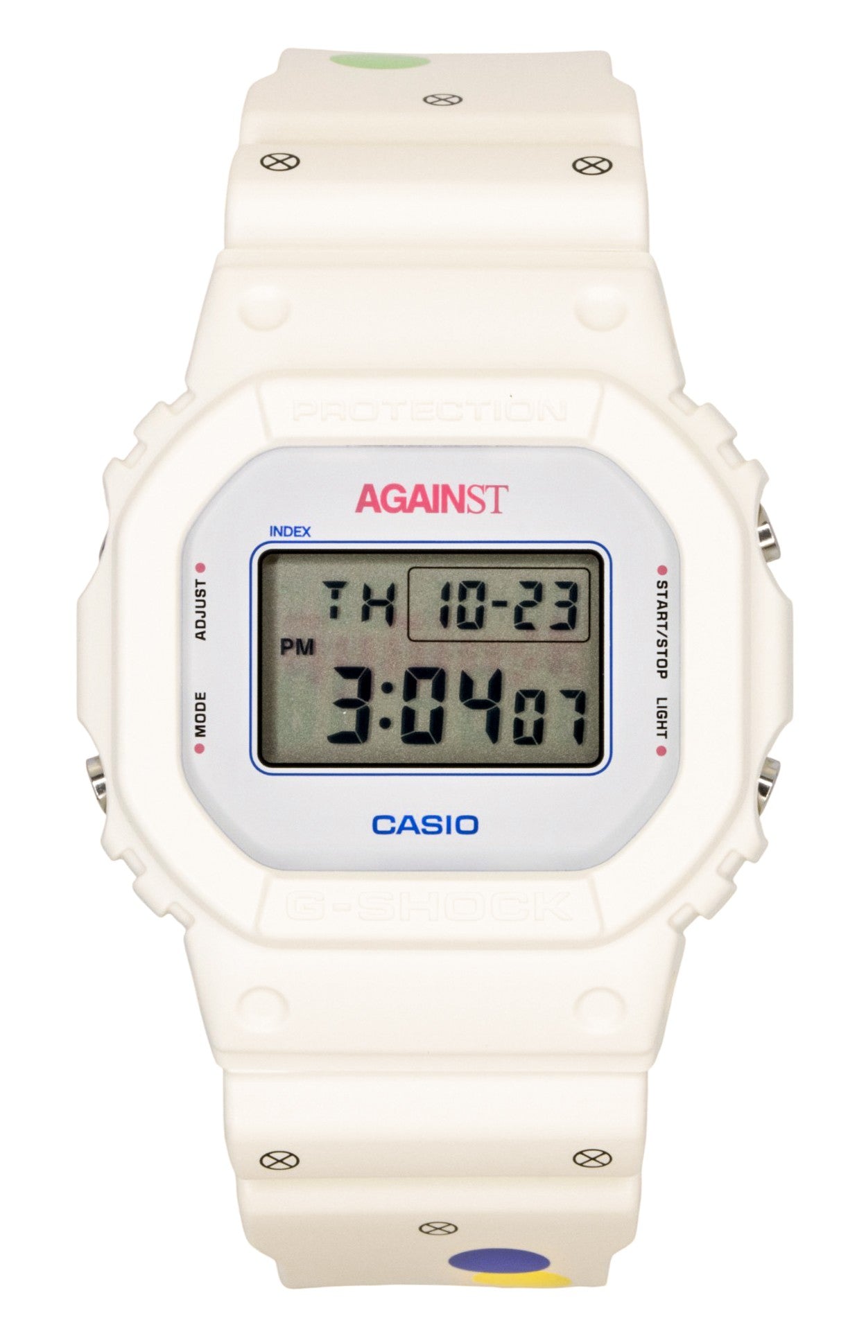 Casio G-Shock Digital AGAINST Resin Strap Quartz 200M. A brand-new Casio G-Shock watch. Side view.
