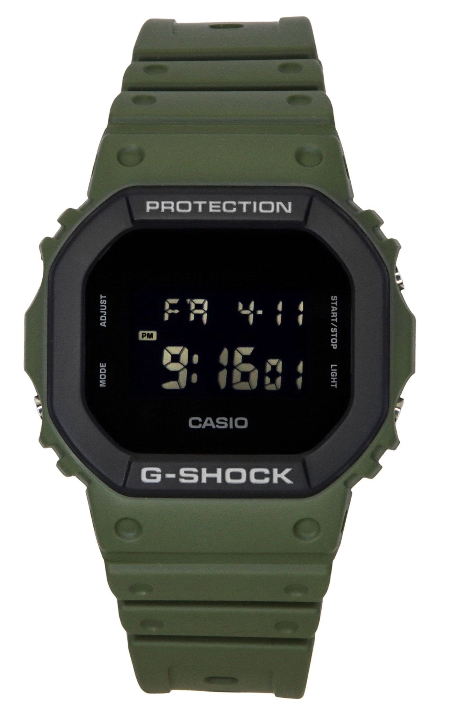 Casio G-Shock Digital Bio-Based Resin Strap Quartz 200M. A brand-new Casio G-Shock watch featuring a Plastic strap. Side view.