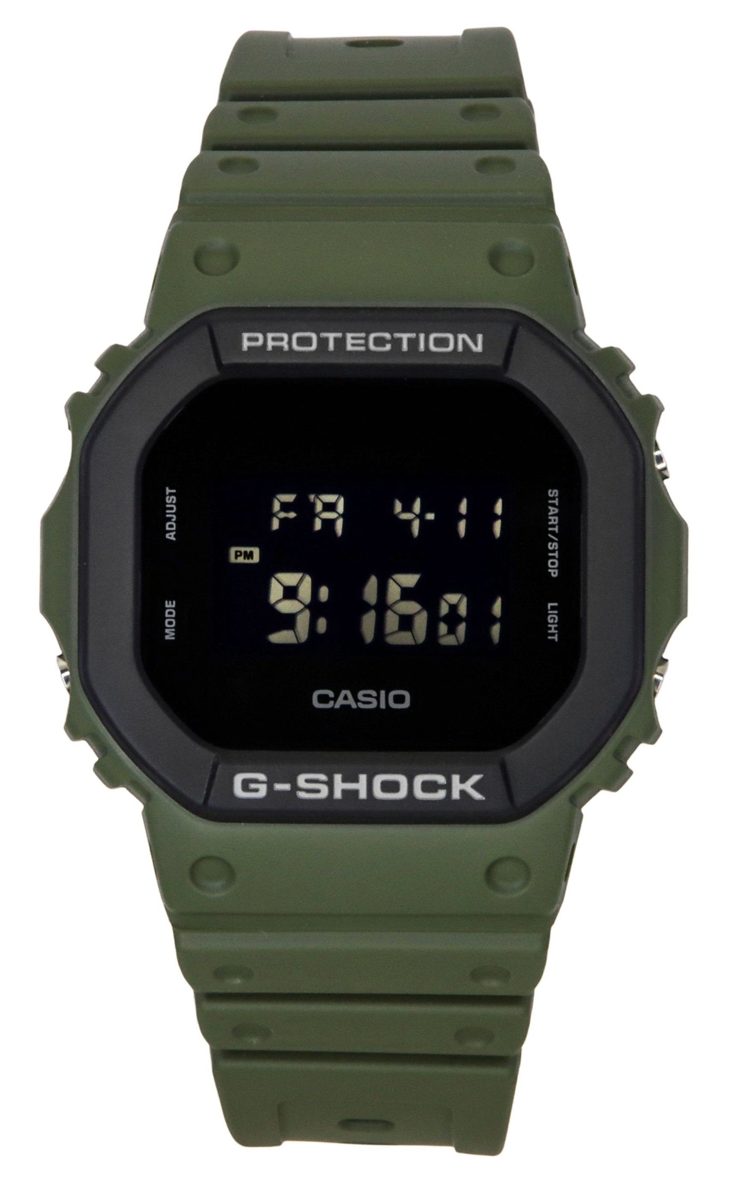 Casio G-Shock Digital Bio-Based Resin Strap Quartz 200M. A brand-new Casio G-Shock watch featuring a Plastic strap. Side view.