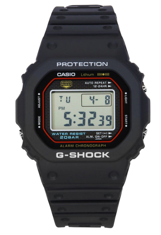 Casio G-Shock Digital Re-Creating The Original Design Of. A brand-new Casio G-Shock watch featuring a Plastic strap. Angled view.
