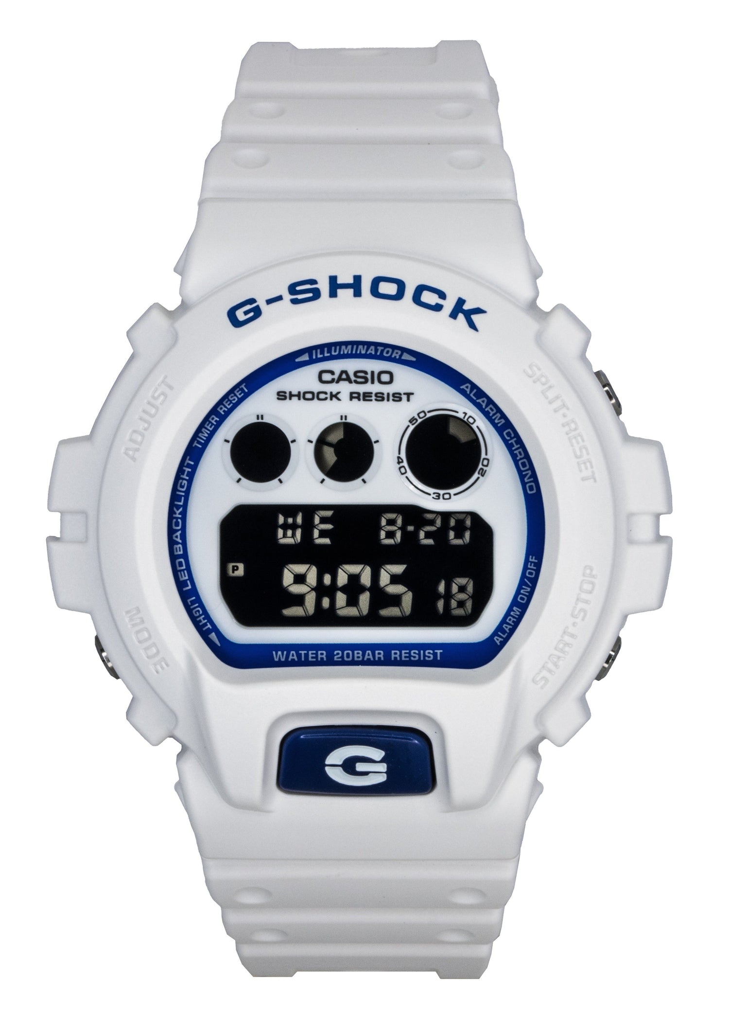 Casio G-Shock Digital Resin Strap Quartz 200M. A brand-new Casio G-Shock watch. Angled view.