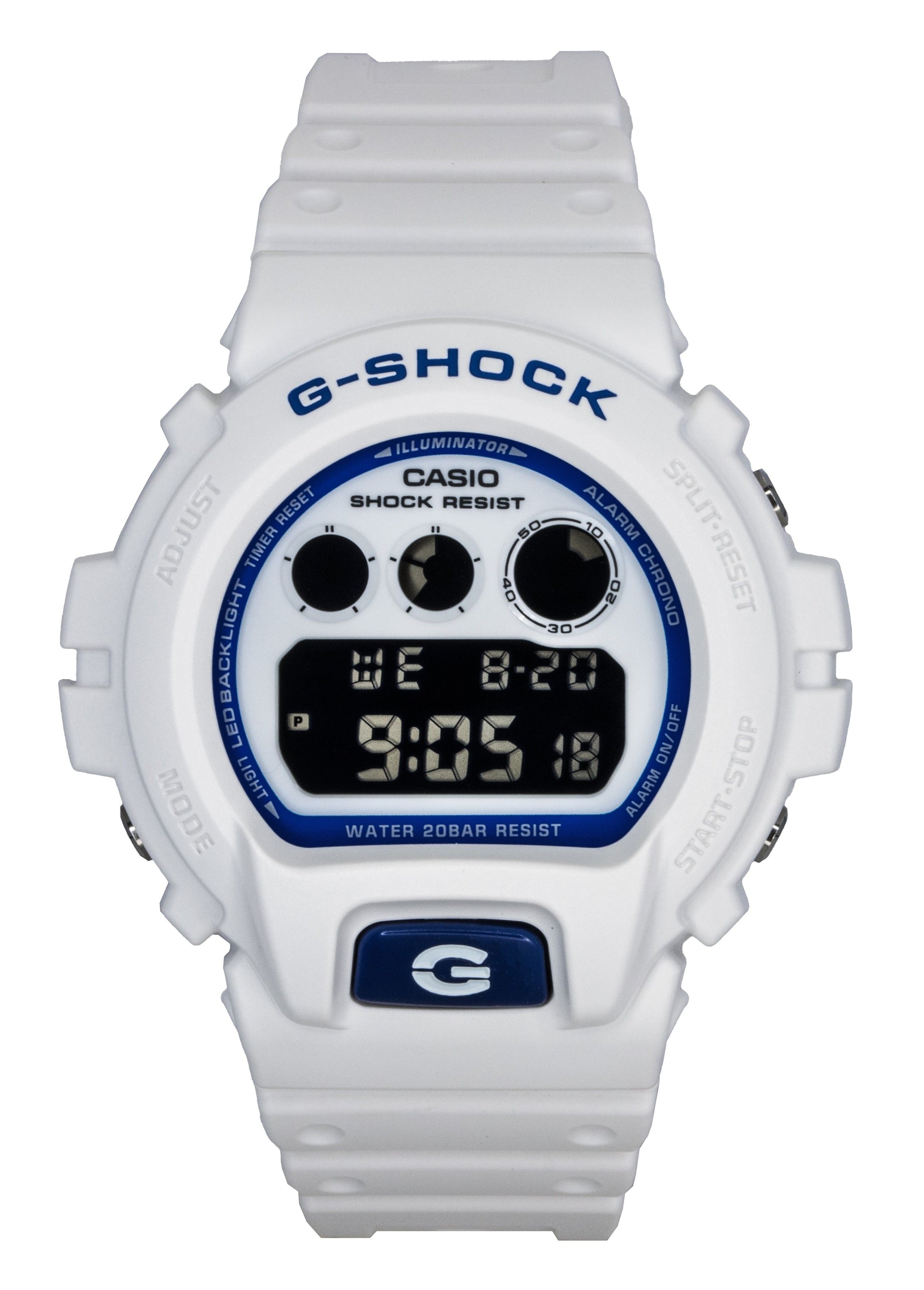 Casio G-Shock Digital Resin Strap Quartz 200M. A brand-new Casio G-Shock watch. Angled view.