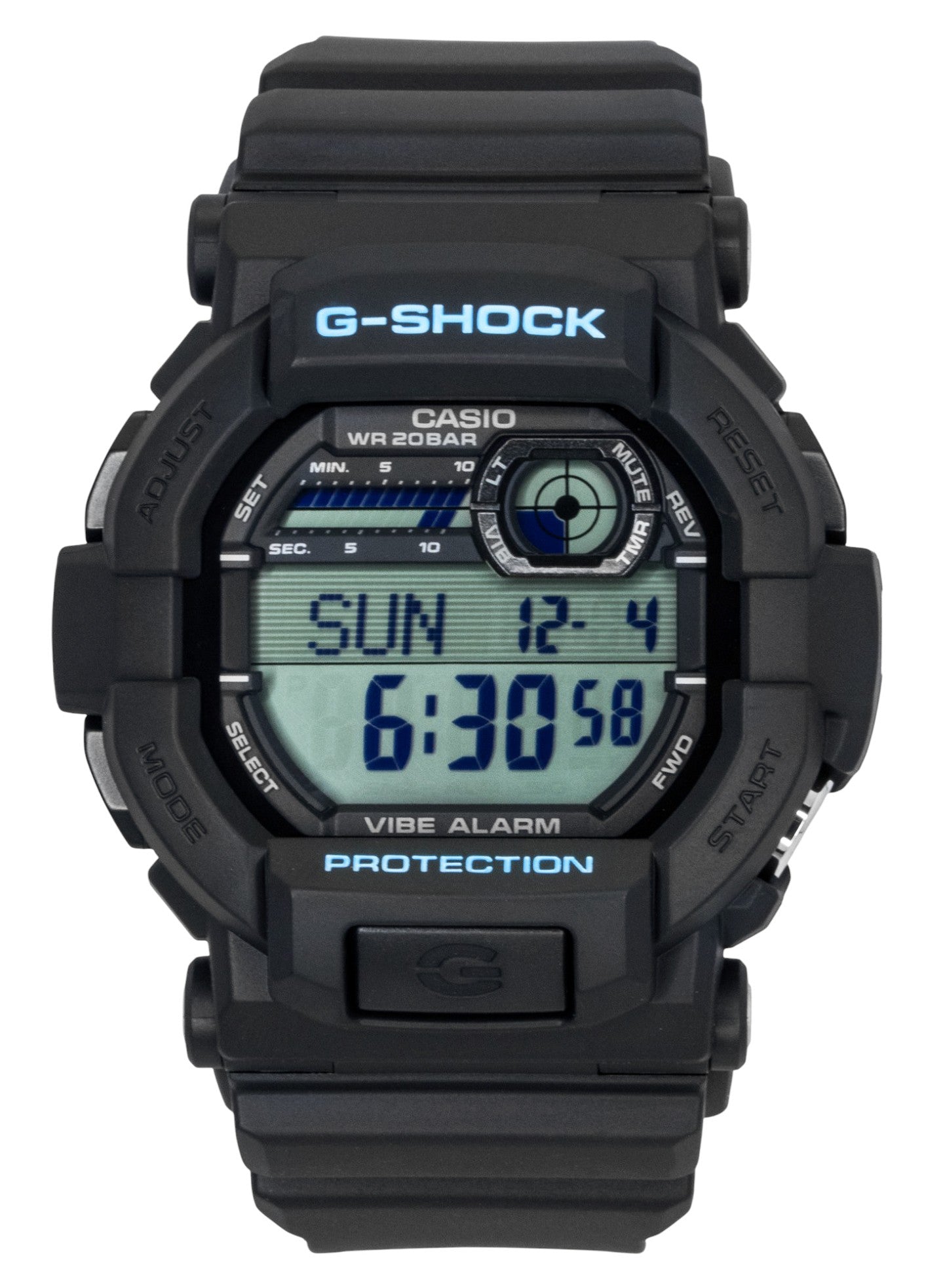 Casio G-Shock Digital Resin Strap Quartz 200M. A brand-new Casio G-Shock watch. Side view.