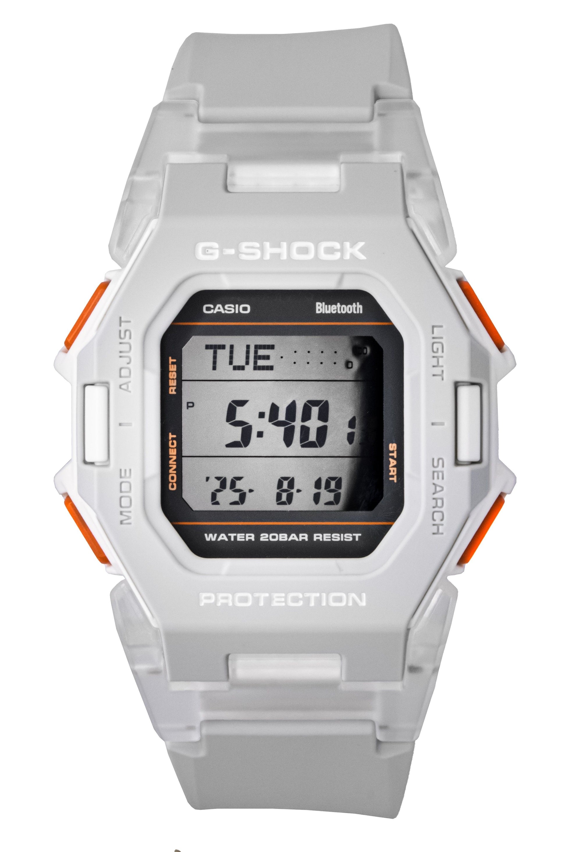 Casio G-Shock Digital Smartphone Link Resin Strap Quartz. A brand-new Casio G-Shock watch featuring a Plastic strap. Angled view.