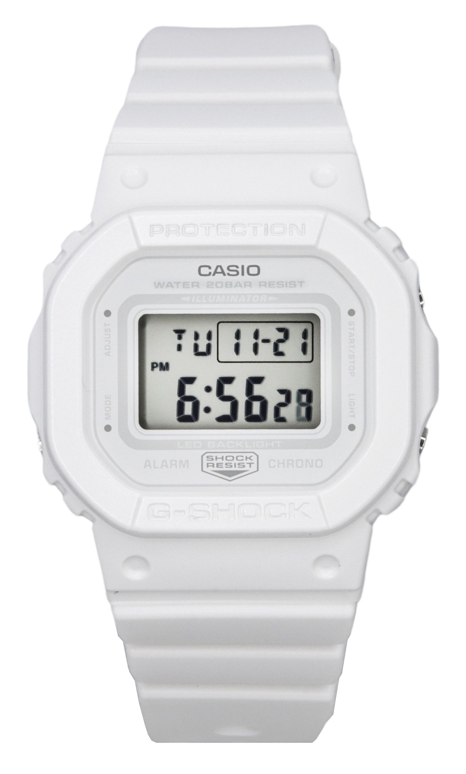 Casio G-Shock Digital White Resin Strap White Dial Quartz. A brand-new Casio G-Shock watch featuring a White dial. Front view.