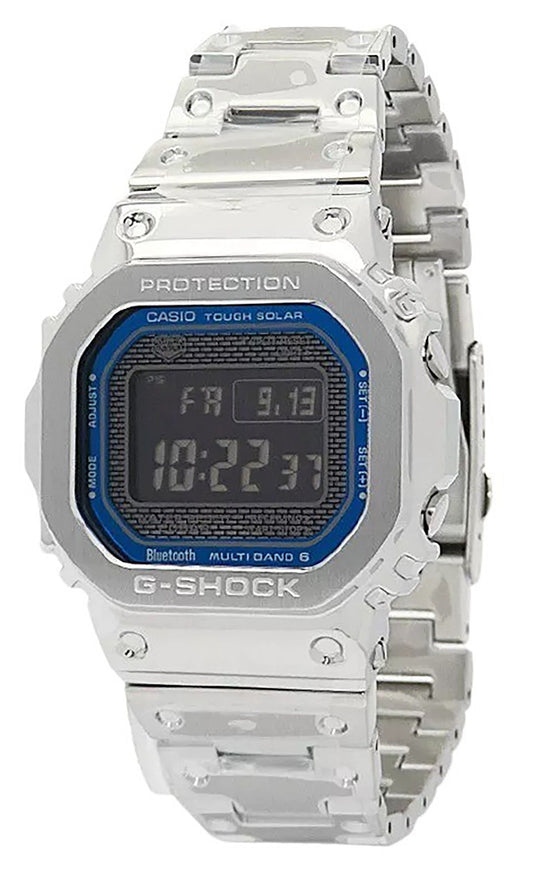 Casio G-Shock Full Metal Digital Smartphone Link Stainless. A brand-new Casio G-Shock watch featuring a Stainless steel strap. Angled view.
