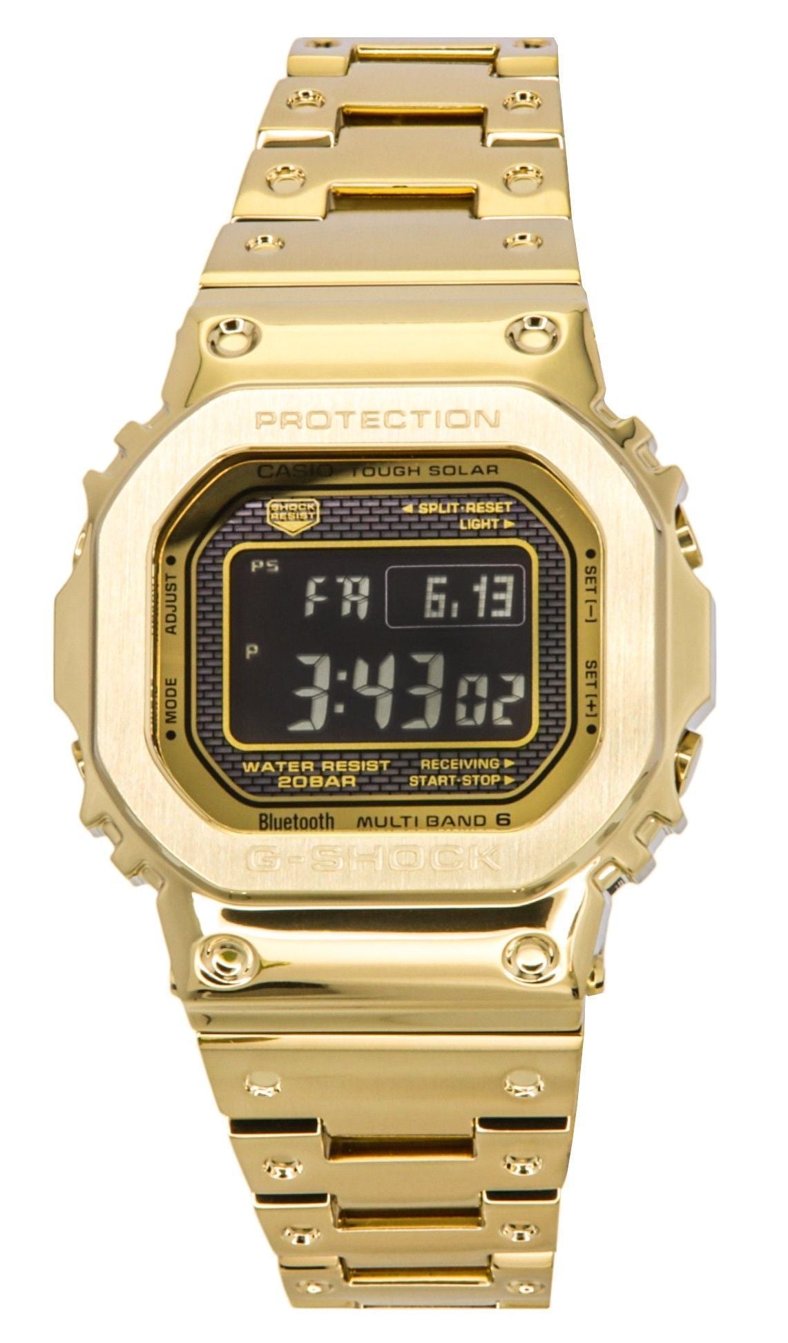 Casio G-Shock Full Metal Digital Smartphone Link Stainless. A brand-new Casio G-Shock watch featuring a Stainless steel strap. Angled view.
