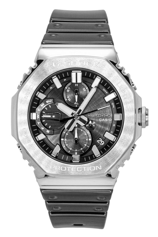 Casio G-Shock Full Metal Smartphone Link Silicone Strap. A brand-new Casio G-Shock watch featuring a Black dial and a Silicone strap. Side view.