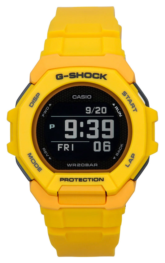 Casio G-Shock G-Squad Digital Smartphone Link Yellow. A brand-new Casio G-Shock watch featuring a Plastic strap. Front view.