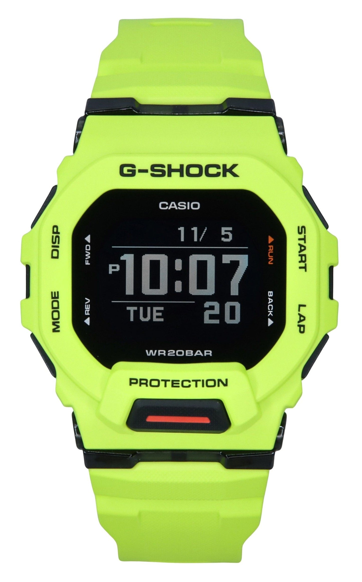 Casio G-Shock G-Squad Digital Smartphone Link Yellow Resin. A brand-new Casio G-Shock watch. Angled view.