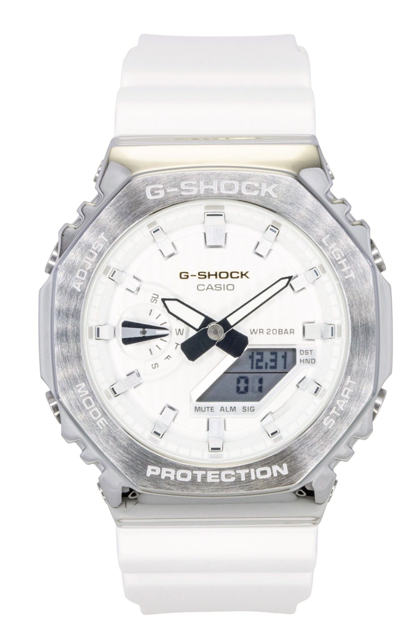 Casio G-Shock G-Steel Analog Digital Limited Edition White. A brand-new Casio G-Shock watch featuring a White dial. Side view.