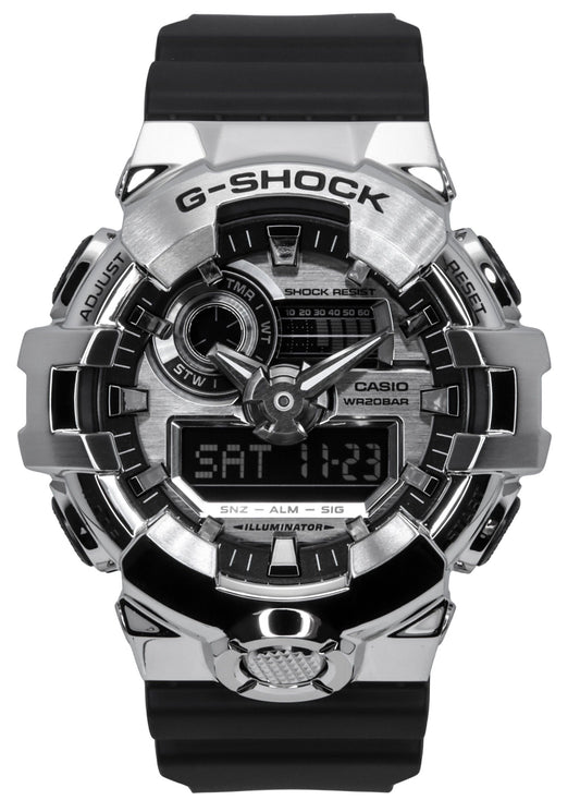 Casio G-Shock G-Steel Analog Digital Resin Strap Silver. A brand-new Casio G-Shock watch featuring a Silver dial. Angled view.