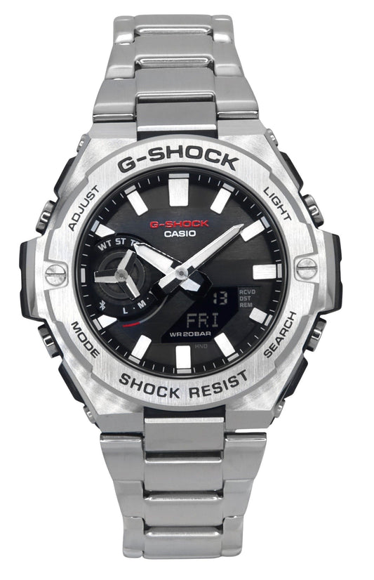 Casio G-Shock G-Steel Analog Digital Smartphone Link Black. A brand-new Casio G-Shock watch featuring a Black dial. Angled view.