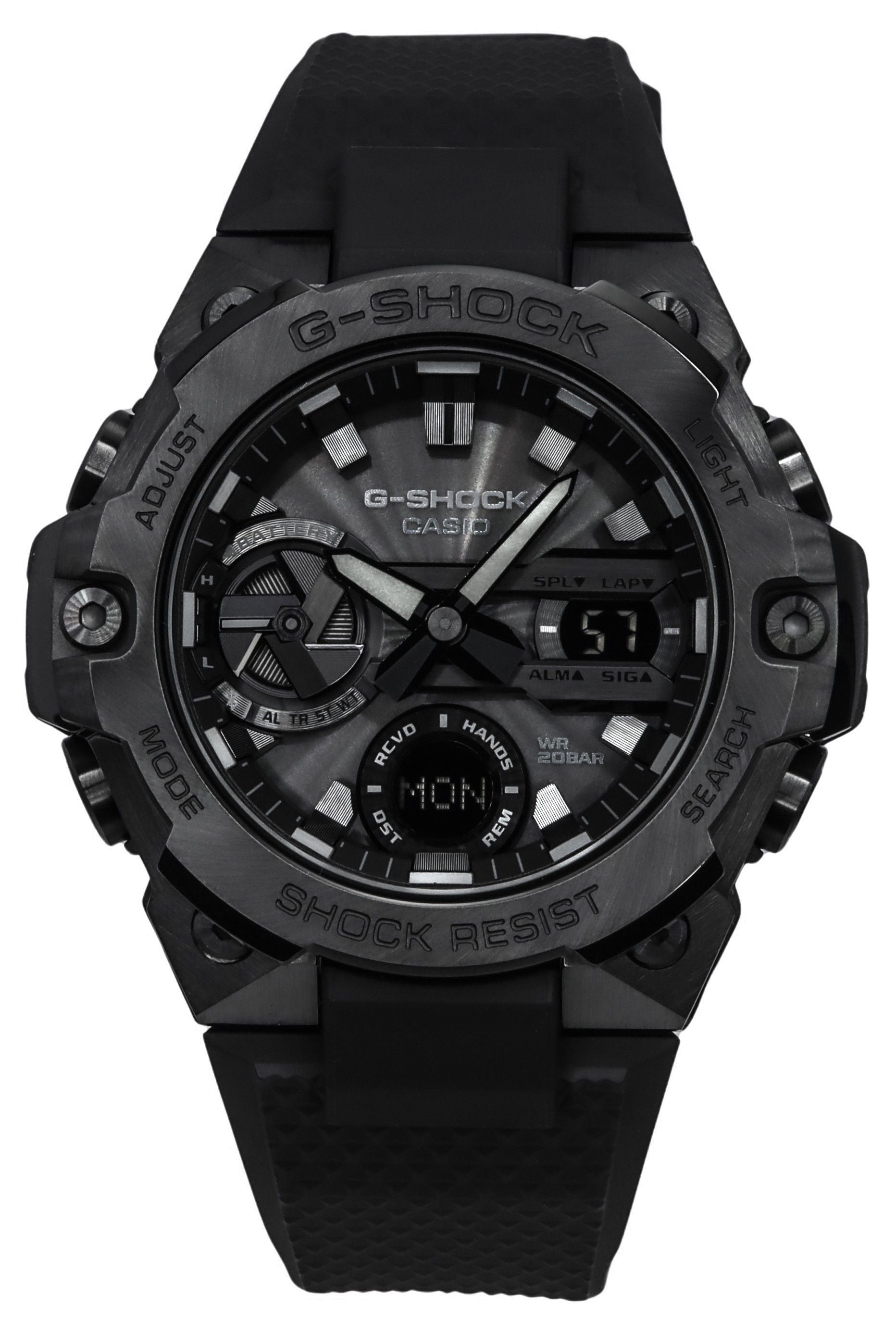 Casio G-Shock G-Steel Black Mobile Link Analog Digital. A brand-new Casio G-Shock watch. Angled view.
