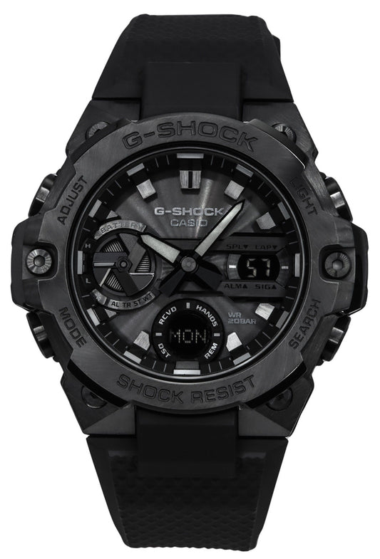 Casio G-Shock G-Steel Black Mobile Link Analog Digital. A brand-new Casio G-Shock watch. Angled view.