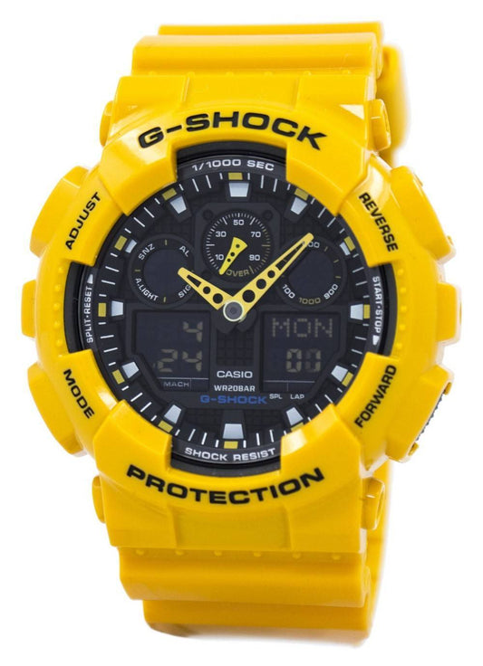 Casio G-Shock GA100A-9ADR Velocity Indicator Alarm. A brand-new Casio G-Shock watch. Side view.