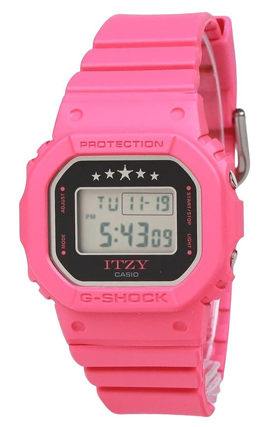 Casio G-Shock ITZY Collaboration Digital Bio-Based Resin. A brand-new Casio G-Shock watch featuring a Plastic strap. Angled view.
