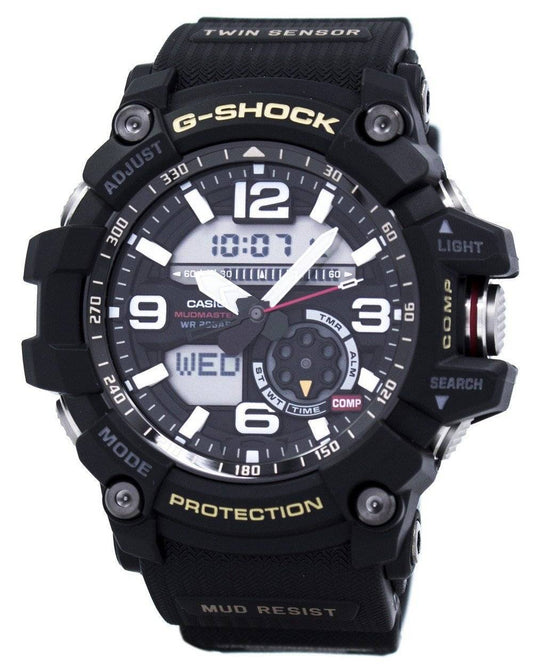 Casio G-Shock MUDMASTER Twin Sensor GG1000-1A. A brand-new Casio G-Shock watch featuring a Stainless steel strap. Side view.
