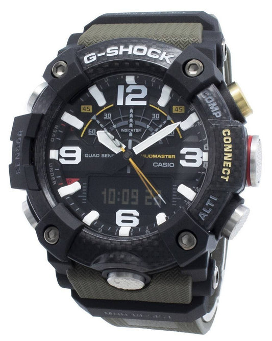 Casio G-Shock Mudmaster World Time 200M Stainless Steel. A brand-new Casio G-Shock watch. Angled view.