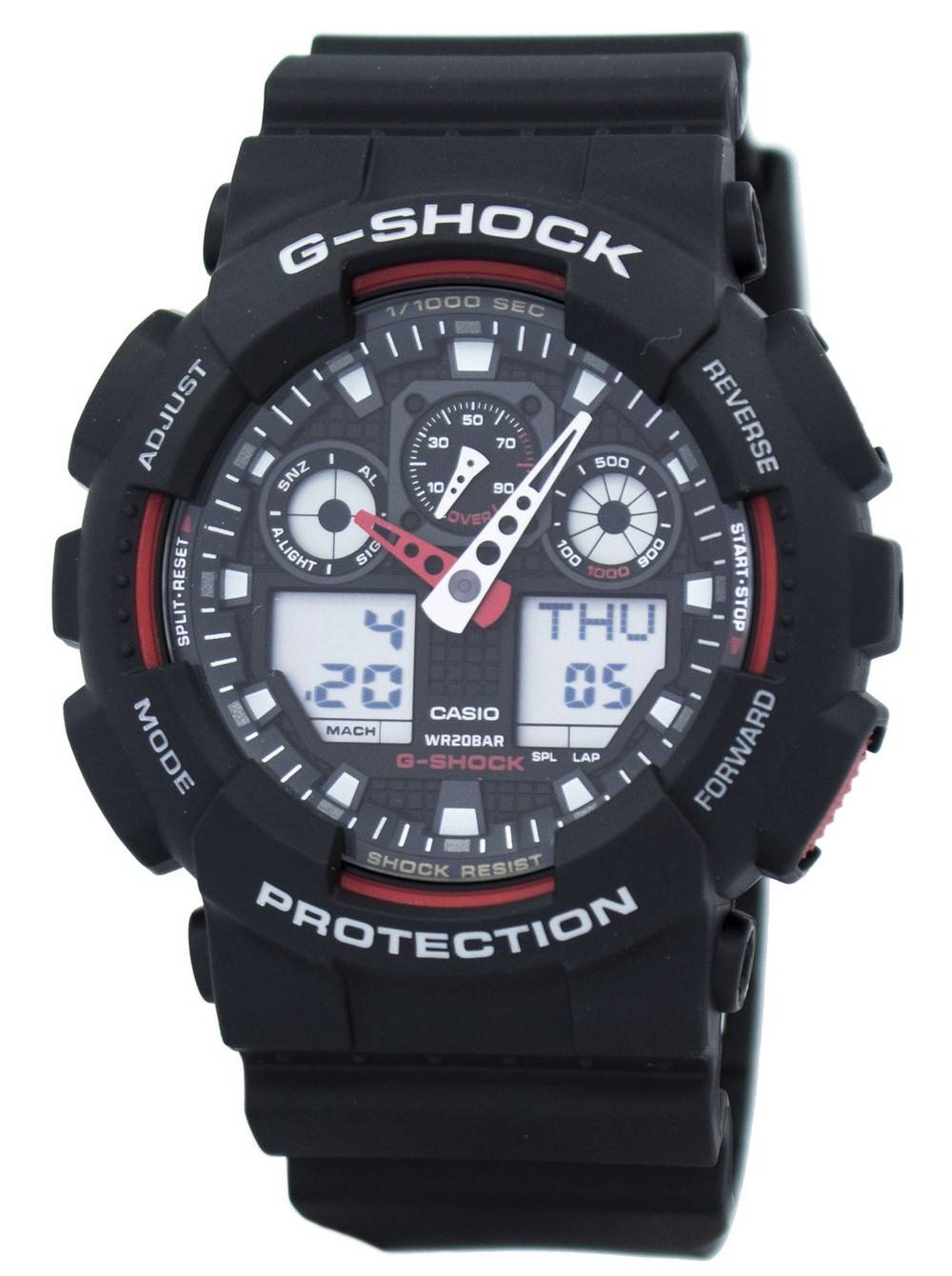 Casio G-Shock Velocity Indicator Alarm Stainless Steel. A brand-new Casio G-Shock watch. Front view.