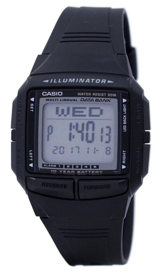 Casio Illuminator Multi-lingual Databank Dual Time Digital. A brand-new Casio watch. Angled view.