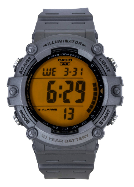 Casio Multifunctional Digital Resin Strap Quartz 100M. A brand-new Casio watch. Angled view.