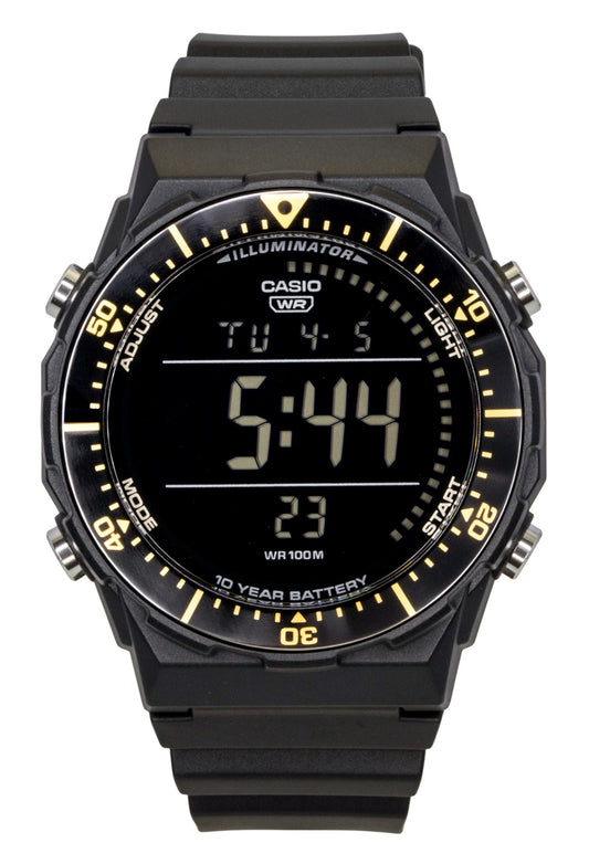 Casio Multifunctional Digital Resin Strap Quartz 100M. A brand-new Casio watch. Side view.