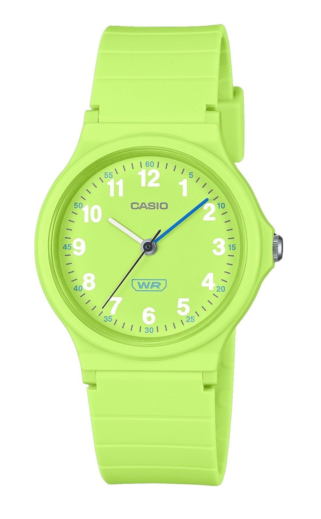 Casio Pop Analog Lime Green Bio Based Resin Strap Lime. A brand-new Casio POP watch featuring a Green dial. Front view.