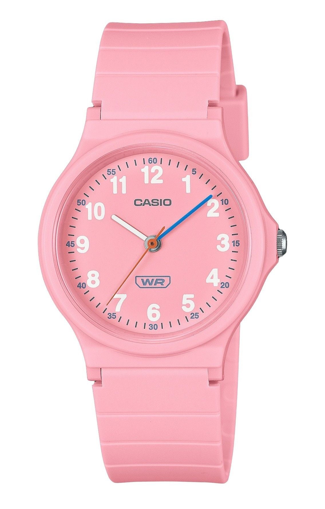 Casio Pop Analog Pink Bio Based Resin Strap Pink Dial. A brand-new Casio POP watch featuring a Pink dial. Front view.
