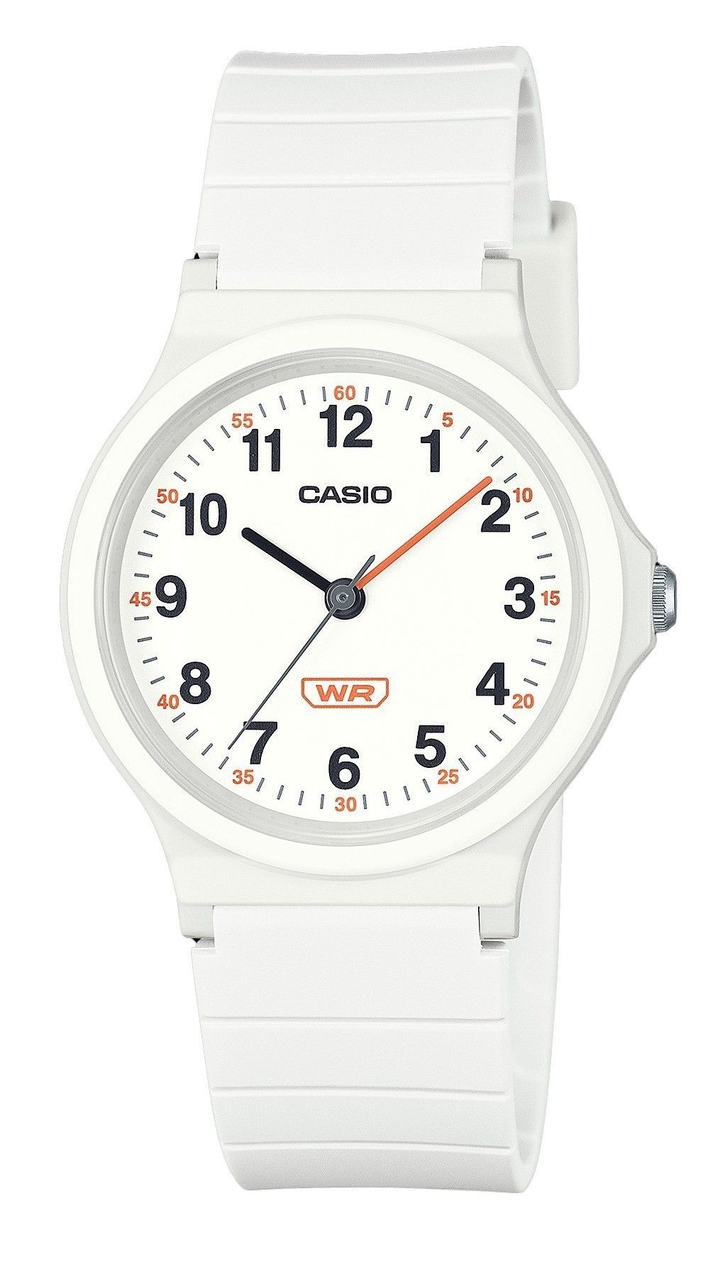 Casio Pop Analog White Bio Based Resin Strap White Dial. A brand-new Casio POP watch featuring a White dial. Side view.
