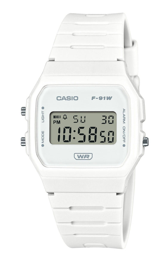 Casio Pop Digital Bio-Based White Resin Strap Quartz 100M. A brand-new Casio POP watch. Side view.