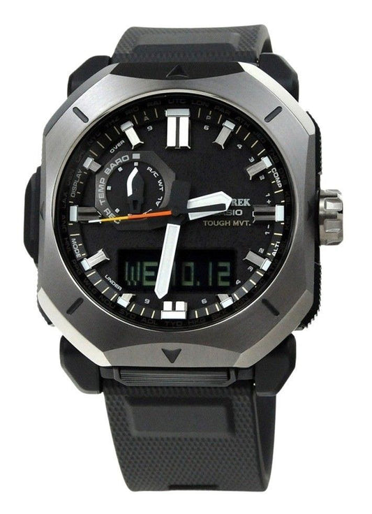 Casio ProTrek Analog Digital Black Bio Based Resin Grey. A brand-new Casio watch featuring a Grey dial. Front view.
