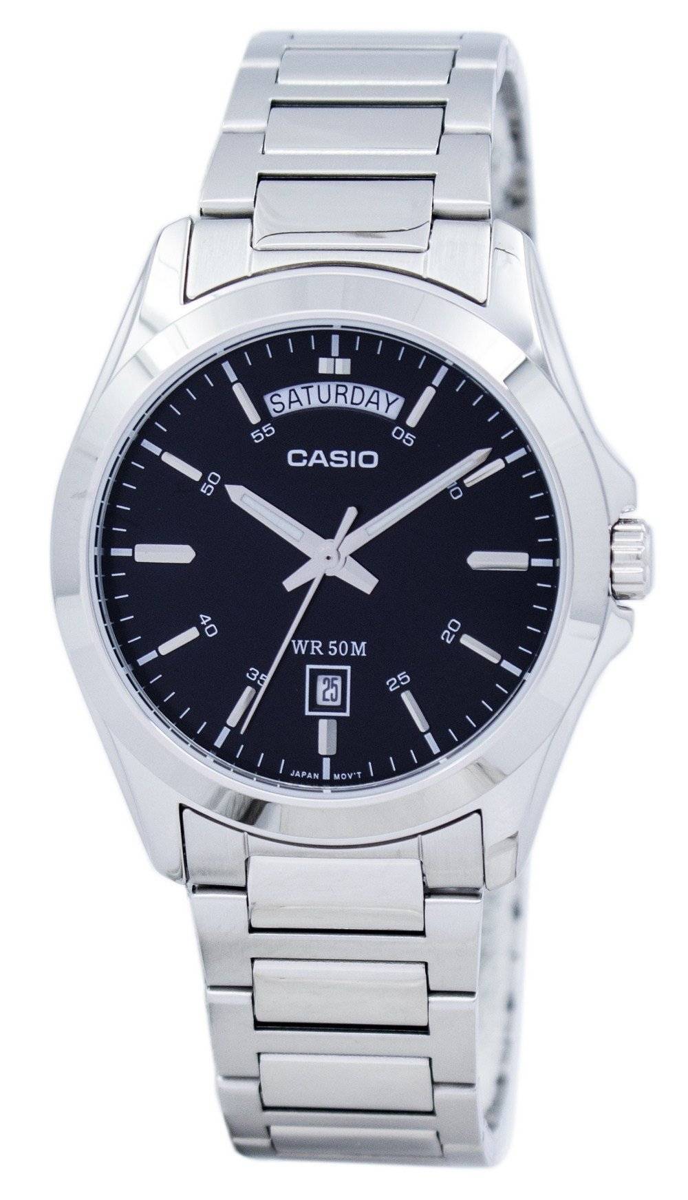 Casio Quartz MTP1370D-1A1V Stainless Steel Water Resistant. A brand-new Casio watch featuring a Stainless steel strap. Front view.