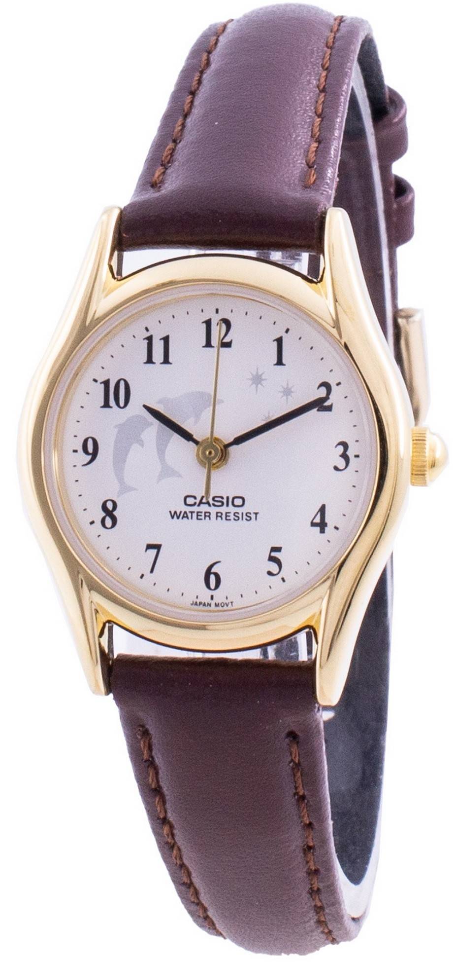 Casio Quartz Wo Stainless Steel Water Resistant. A brand-new Casio watch featuring a Leather strap. Front view.