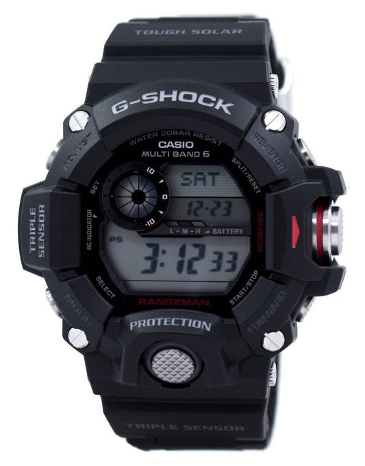 Casio Rangeman G-Shock Triple Sensor Atomic GW9400-1. A brand-new Casio G-Shock watch. Side view.