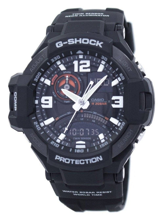 Casio Refurbished Casio G-Shock Analog Digital Resin Strap. A professionally refurbished Refurbished watch featuring a Black dial. Angled view.