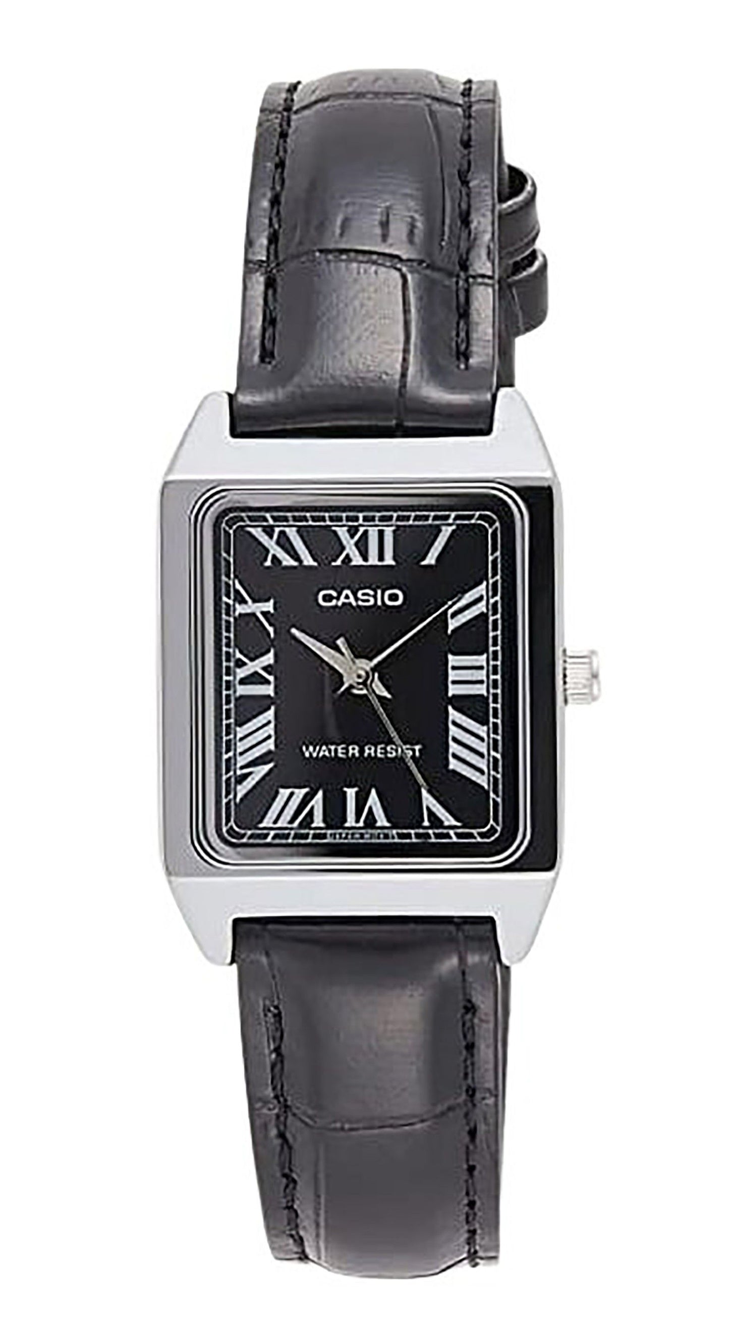 Casio Standard Analog Leather Strap Black Dial Quartz Wo. A brand-new Casio Standard watch featuring a Black dial and a Leather strap. Side view.