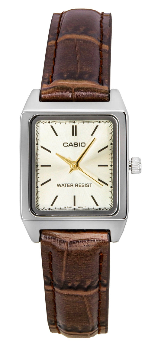 Casio Standard Analog Leather Strap Ivory Dial Quartz Wo. A brand-new Casio Standard watch featuring a Ivory dial and a Leather strap. Front view.