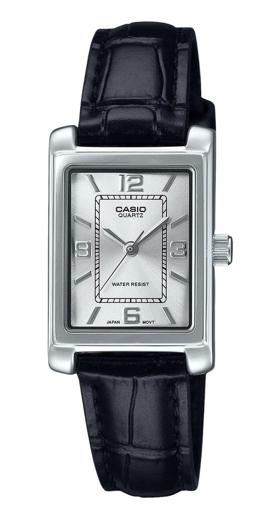 Casio Standard Analog Leather Strap Silver Dial Quartz Wo. A brand-new Casio Standard watch featuring a Silver dial and a Leather strap. Side view.