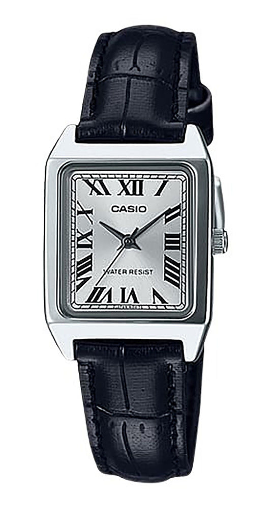 Casio Standard Analog Leather Strap Silver Dial Quartz Wo. A brand-new Casio Standard watch featuring a Silver dial and a Leather strap. Angled view.